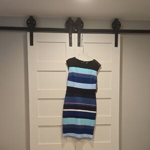 New York & Company Black and Blue Striped Mini Dress